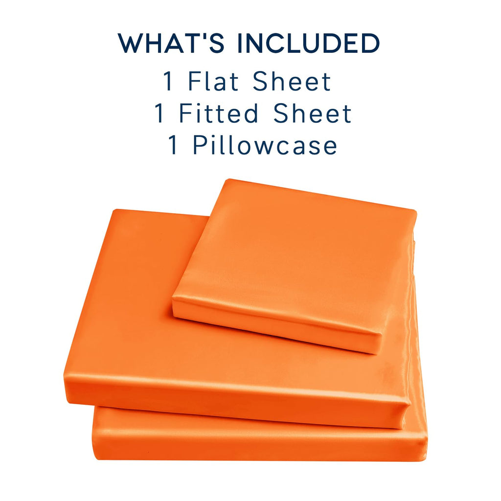 Golal Satin Sheets Twin Xl Size - 3 Pieces Luxury Silky Soft Bed Sheets, Wrinkle-Free Burnt Orange Satin Silk Sheet Set With 1 Deep Pocket Fitted Sheet, 1 Flat Sheet, 1 Pillow Case