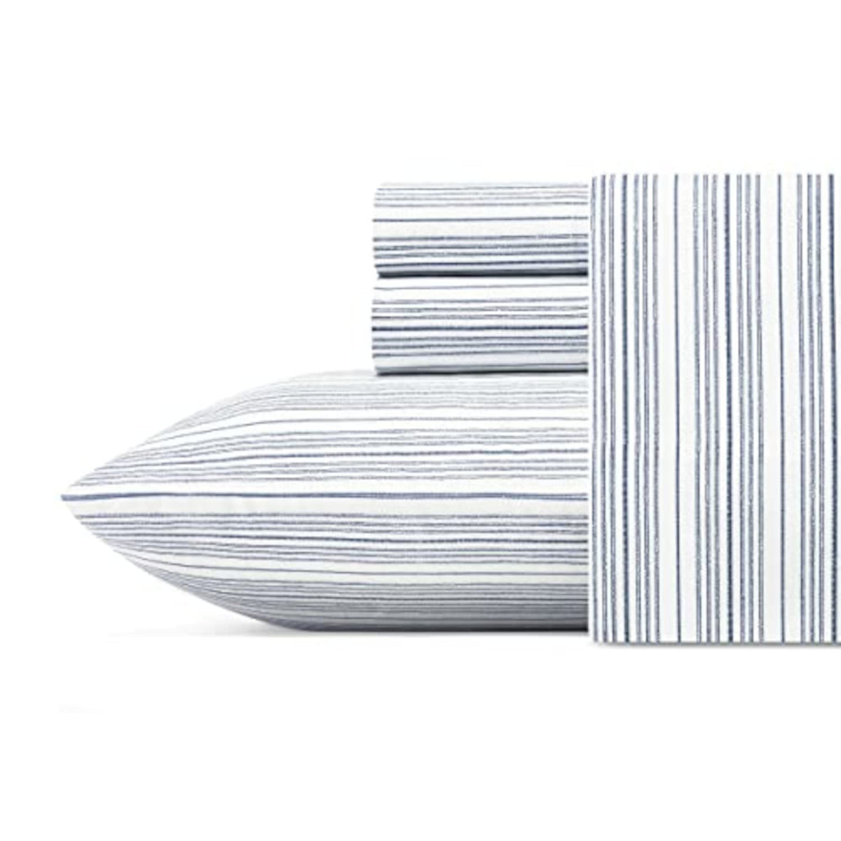 Nautica - King Size Sheets, Cotton Percale Bedding Set, Crisp & Cool, Coastal Home Decor (Beaux Stripe Navy, King)