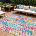 9 X 12 White Pink And Teal Blue Striped Washable Indoor Outdoor Area Rug