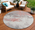 8 Coral And Gray Round Abstract Washable Indoor Outdoor Area Rug