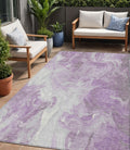 5 X 8 Lavender And Ivory Abstract Washable Indoor Outdoor Area Rug
