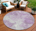 8 Lavender And Ivory Round Abstract Washable Indoor Outdoor Area Rug