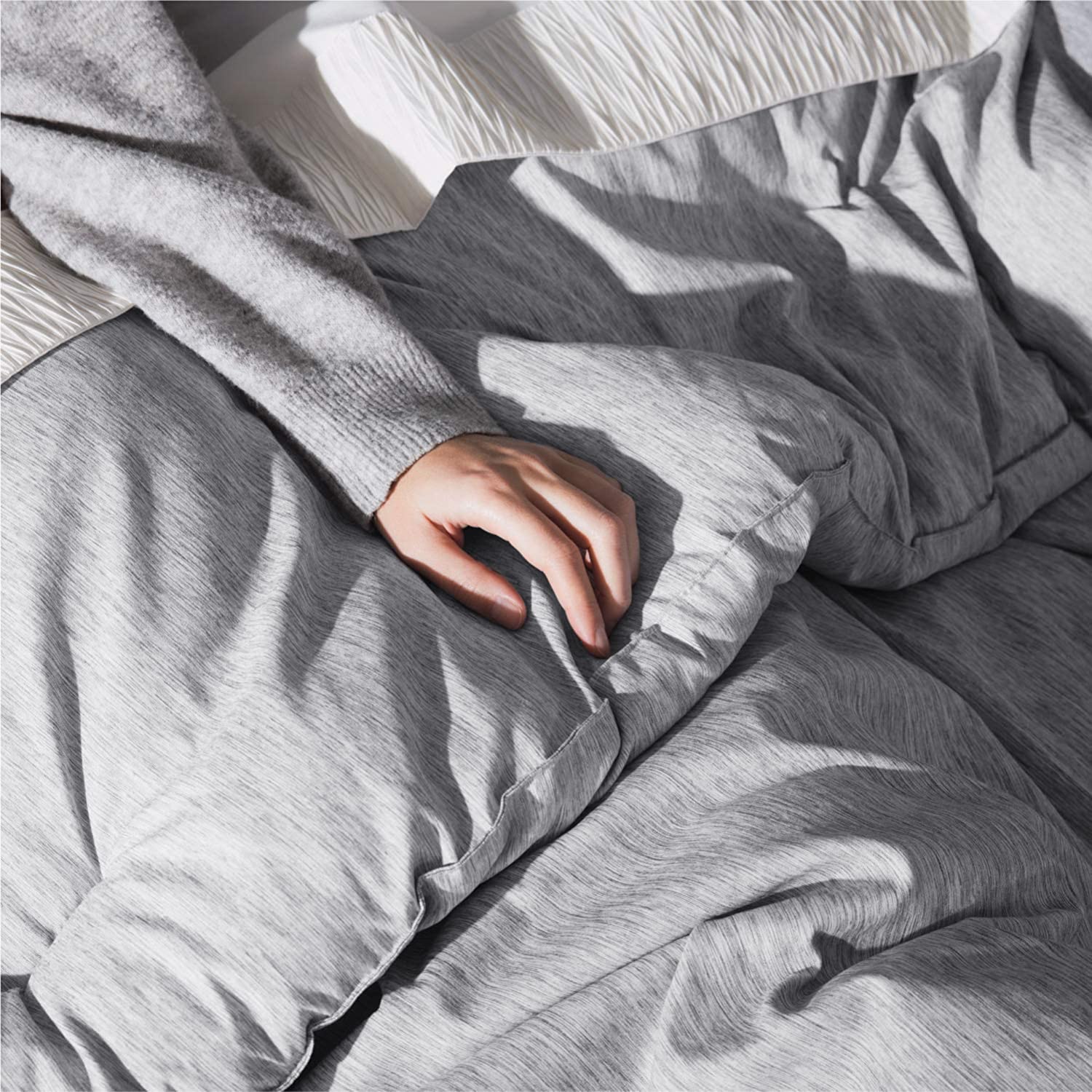 Bedsure King Size Comforter Set - Grey King Comforter Set, Soft Bedding For All Seasons, Cationic Dyed Bedding Set, 3 Pieces, 1