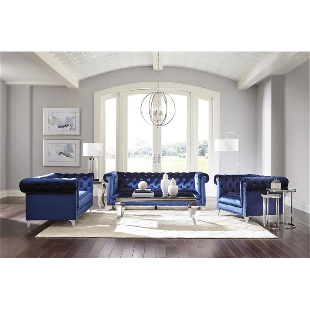 Coaster Home Furnishings Bleker 3-Piece Tuxedo Arm Blue Living Room Set (509481-S3)