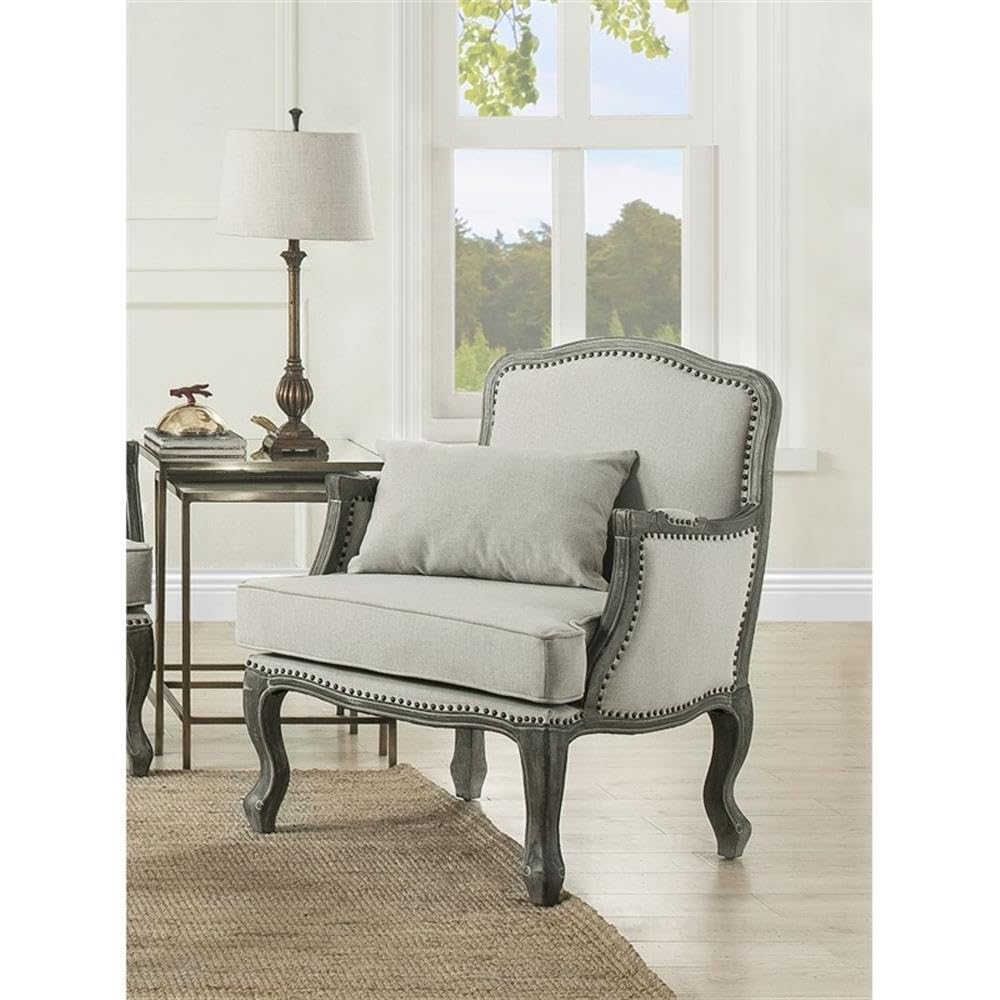 Acme Furniture Upholstered Chair with Nailhead Trim, Cream and Brown