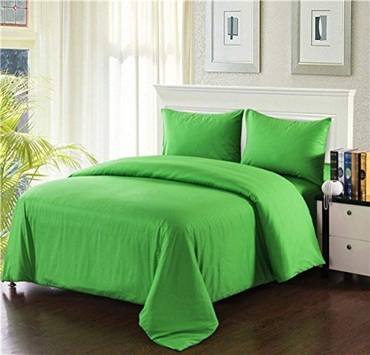 Tache Spring Green Duvet Covers Set Full Size Comforter Cover 3 Pieces With Zipper Closure Soft Cotton Bright Vibrant Green Colo