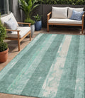 5' X 8' Pale Aqua And Teal Blue Striped Washable Indoor Outdoor Area Rug