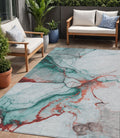 5' X 8' Teal Blue And Terra Cotta Abstract Washable Indoor Outdoor Area Rug