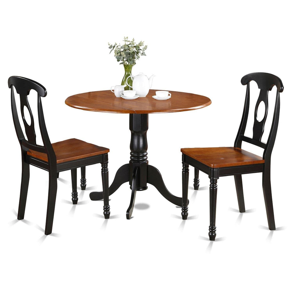 East West Furniture Dublin 3 Piece Set Contains a Round Dining Table with Dropleaf and 2 Kitchen Chairs, 42x42 Inch, Black & Cherry