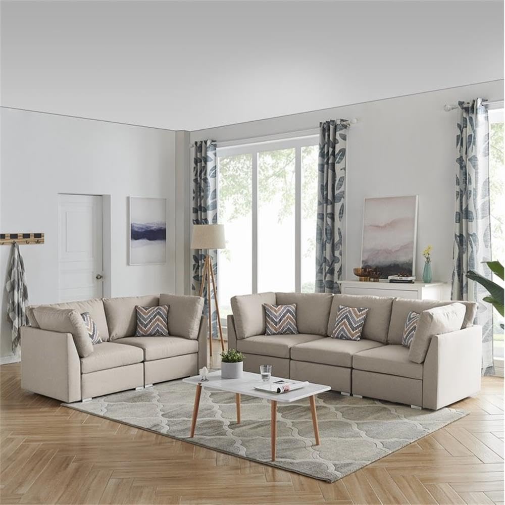 Lilola Home Amira Beige Fabric Sofa and Loveseat Living Room Set