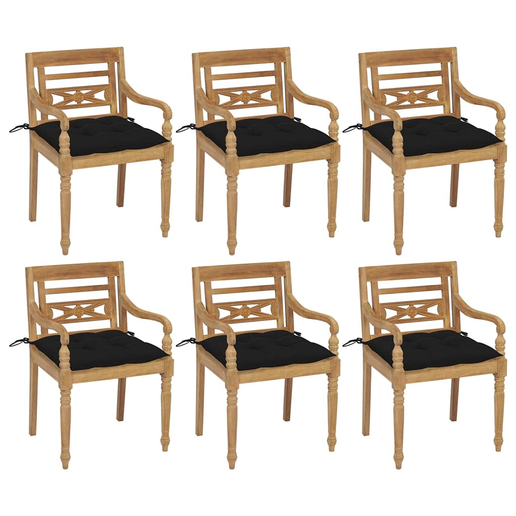 Vidaxl 6X Solid Teak Wood Batavia Chairs With Cushions Outdoor Furniture Patio Terrance Backyard Wooden Dinner Seating Chairs Seats