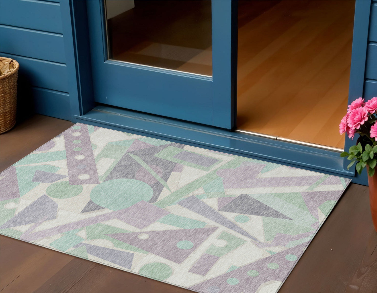 3' X 5' Lilac Lavender Mint Green And Ivory Geometric Washable Indoor Outdoor Area Rug