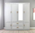 75 White Ribbed Texture Wood Mirrored Six Door Two Drawer Combo Dresser