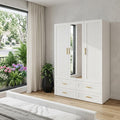 75 White Ribbed Texture Wood Mirrored Three Door Four Drawer Combo Dresser