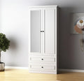 71 White Wood Mirrored Two Door Two Drawer Combo Dresser