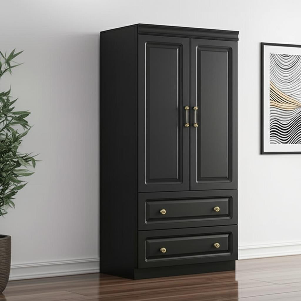 71 Black Wood Two Door Two Drawer Combo Dresser