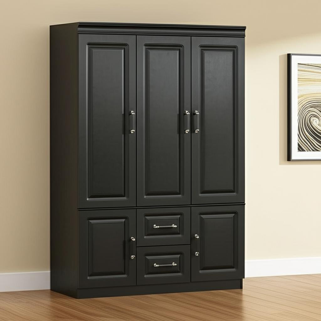 71 Black Wood Five Door Two Drawer Combo Dresser