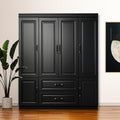 71 Black Wood Six Door Two Drawer Combo Dresser