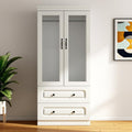 71 White Wood Two Door Two Drawer Combo Dresser
