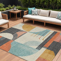 10' X 14' Gray Gold Salmon And Ivory Geometric Washable Indoor Outdoor Area Rug