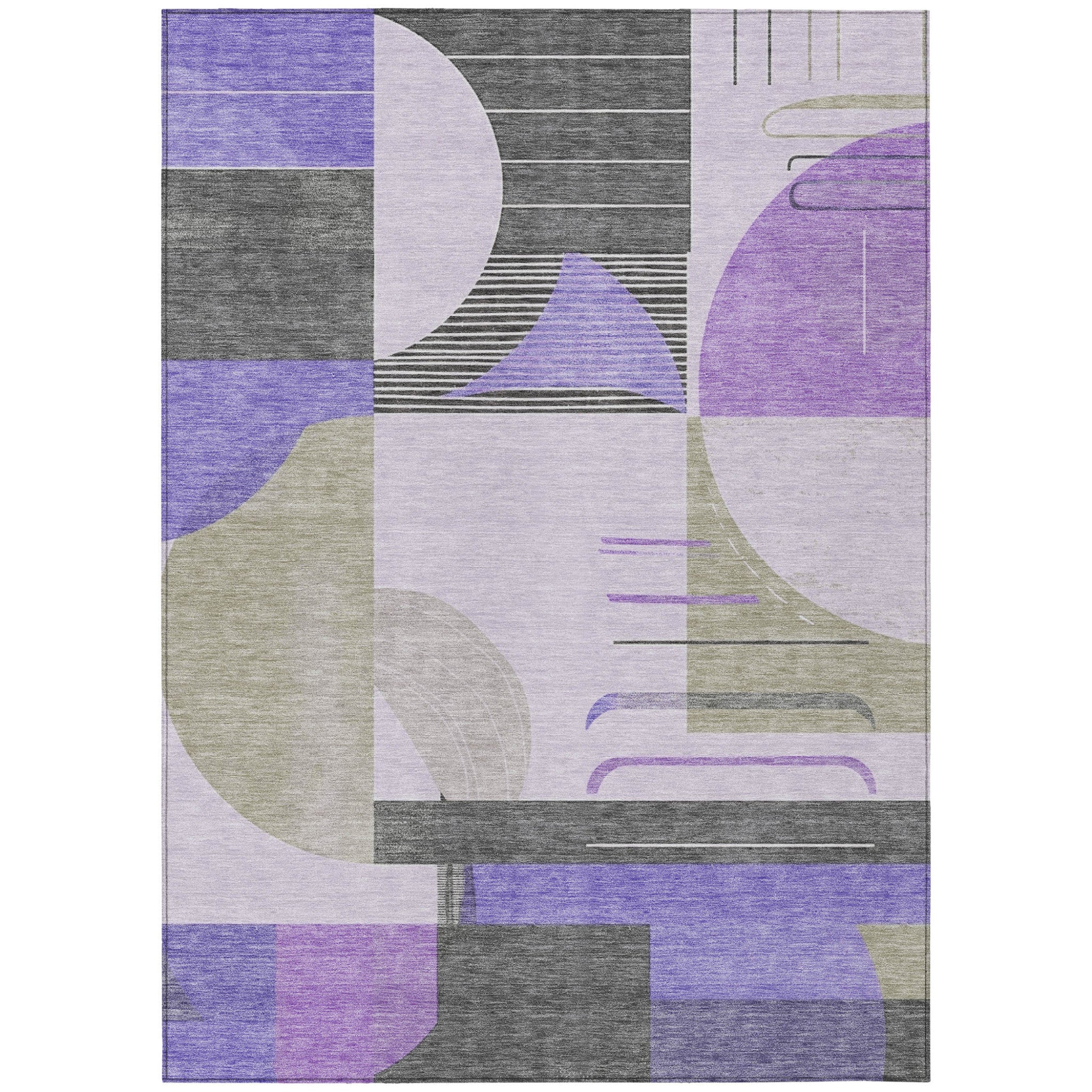 9' X 12' Lavender Gray And Silver Geometric Washable Indoor Outdoor Area Rug