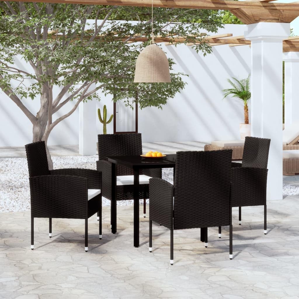 vidaXL 5-Piece Patio Dining Set ?Black Outdoor Seating Solution with Rattan Chairs and Glass Tabletop ?Ideal for Garden, Patio, and Poolside Use