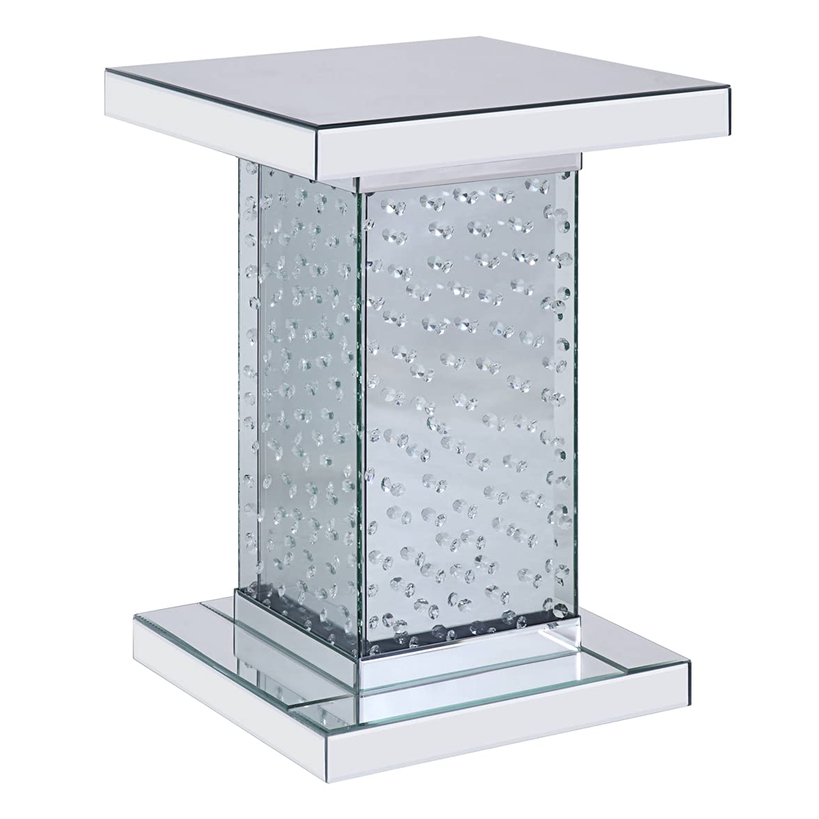 Acme Nysa End Table in Mirrored and Faux Crystals