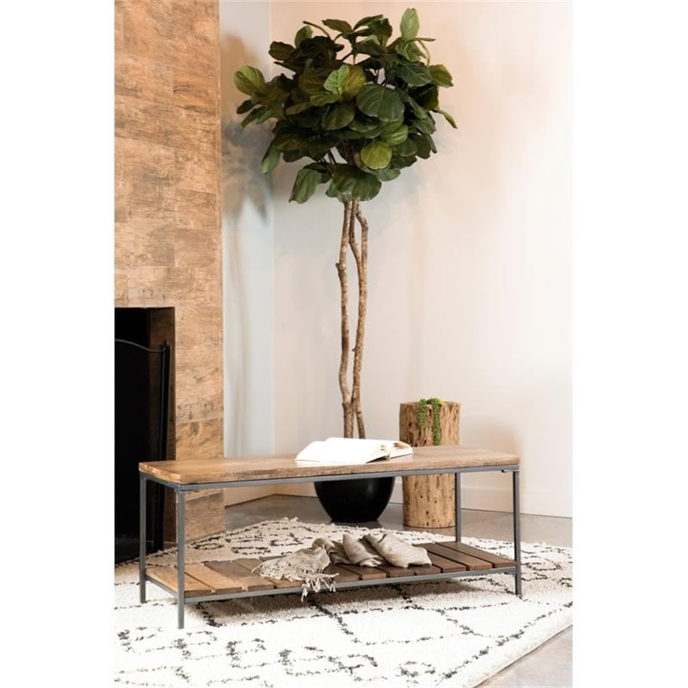 Coaster Furniture Accent Slat Shelf Natural and Gunmetal Bench 914127
