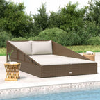 vidaXL Poly Rattan Garden Bed - Brown Outdoor Daybed with Cream White Seat Cushions and Pillows, Weather Resistant Material, Suitable for Patio or Poolside