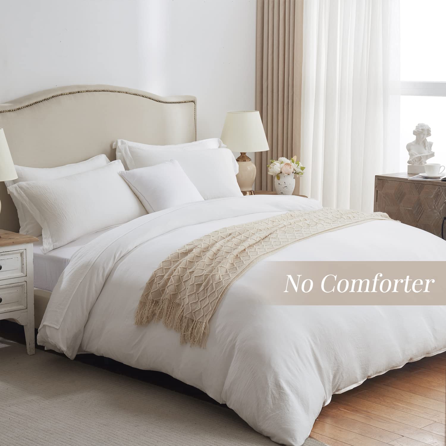 Mildly Super Soft Duvet Cover - 100% Washed Microfiber White Comforter Cover Set 3 Pieces With Zipper Closure & Corner Ties (No