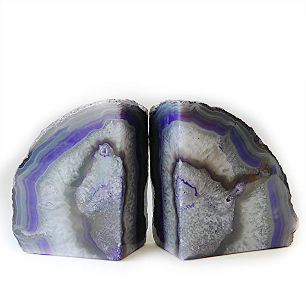 Jic Gem Book Ends For Shelves Dyed Purple Agate Bookends Natural Geode Brazilian Rock Stone Book Ends Decorative With Rubber Bum