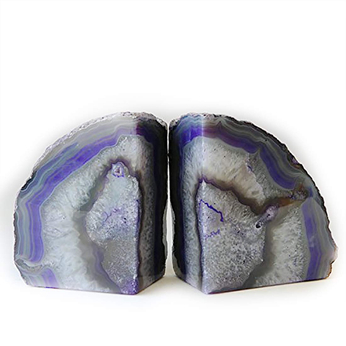 Jic Gem Book Ends For Shelves Dyed Purple Agate Bookends Natural Geode Brazilian Rock Stone Book Ends Decorative With Rubber Bum