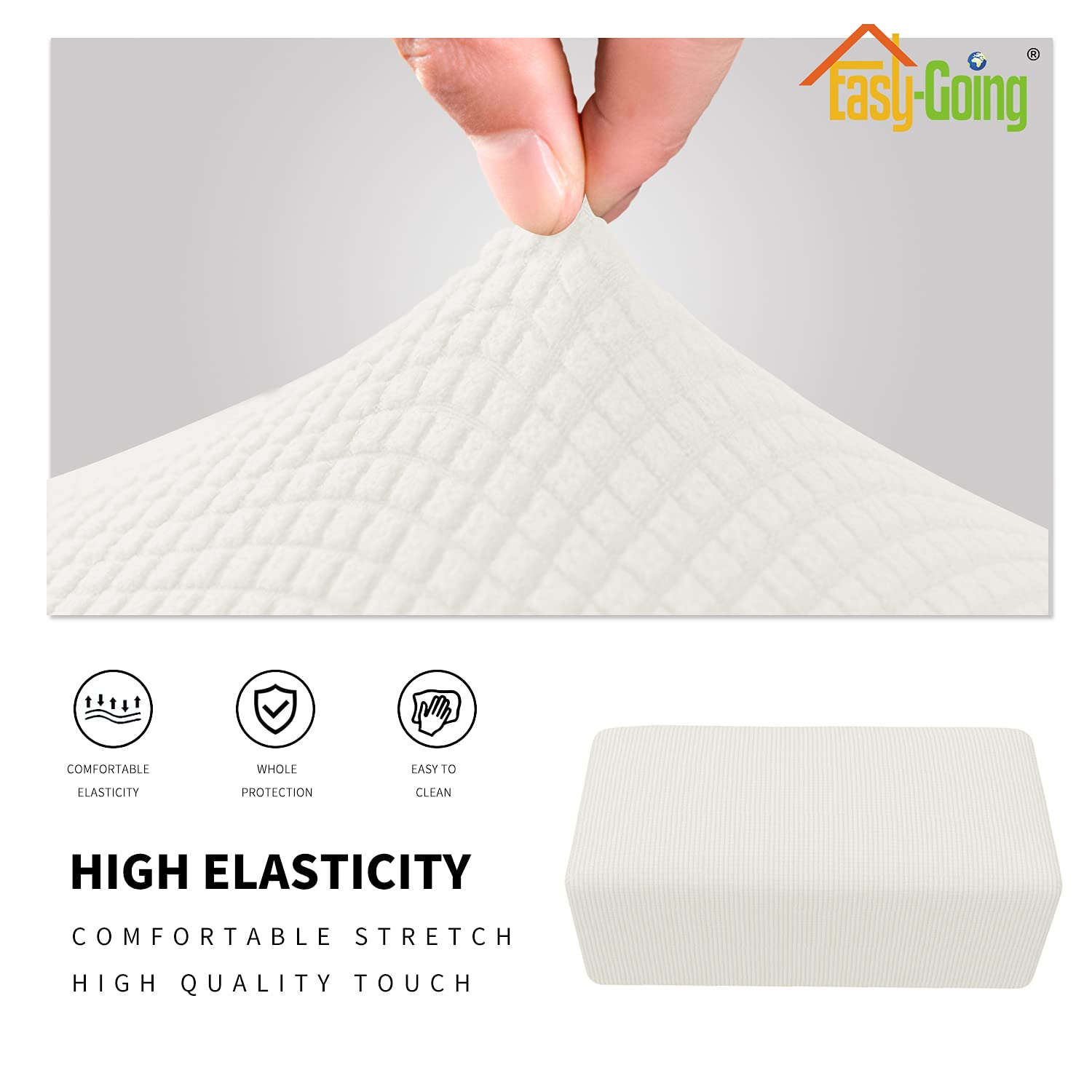 Easy-Going Stretch Ottoman Cover Folding Storage Stool Furniture Protector Soft Rectangle Slipcover With Elastic Bottom (Ottoman Large,Cream)