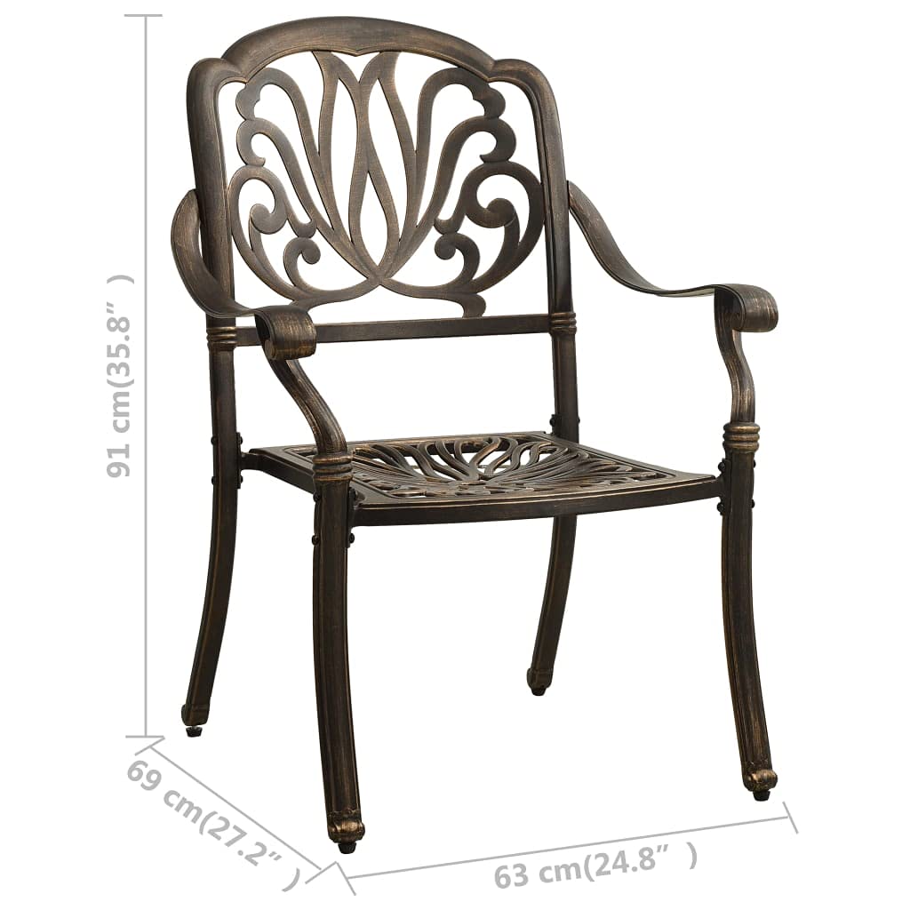 vidaXL Patio Chairs Set – 2 pcs Cast Aluminum Outdoor Furniture, Weather-Resistant and Rust-Resistant, with Elegant Seat and Back Patterns, in a Stunning Bronze Color, Perfect for Gardens and Patios