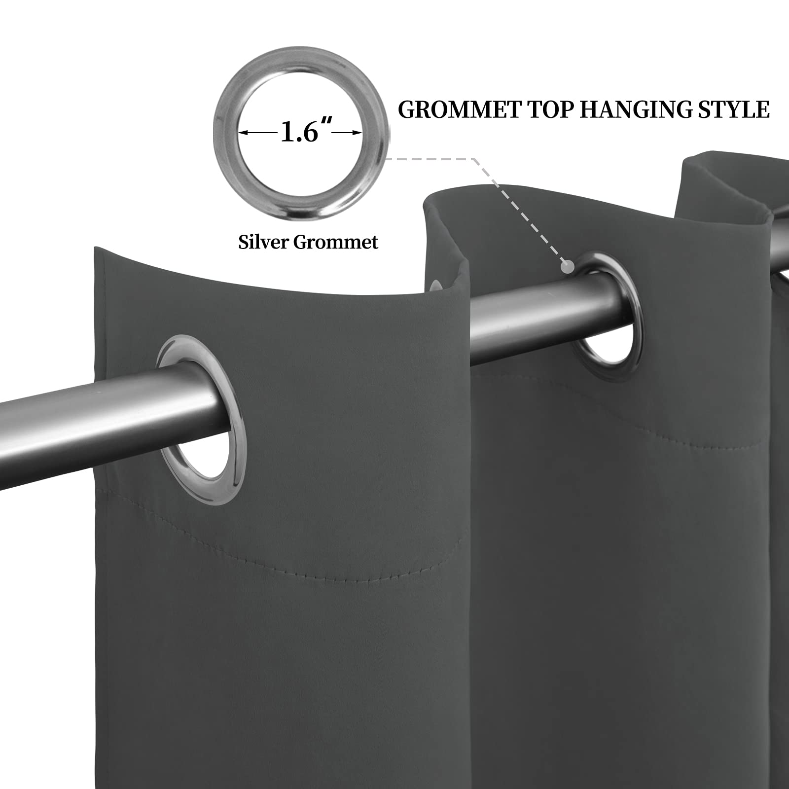 Easy-Going Blackout Curtains For Bedroom, Solid Thermal Insulated Grommet And Noise Reduction Window Drapes, Room Darkening Curtains For Living Room, 2 Panels(52X96 In,Gray)