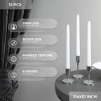 Candwax White Taper Candles 10 Inch Dripless - Set Of 12 Tapered Candles Ideal As Shabbat Candles Or Dinner Candles - Smokeless