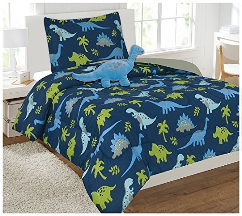 Fancy Linen Comforter Set Dinosaurs Blue Light Blue Grey Green New # Dinosaur Blue (Twin Comforter)
