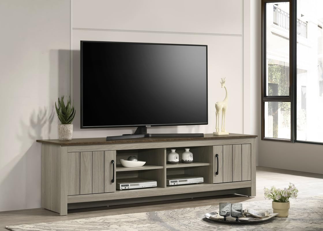 LILOLA LIVING Nyla 68.5' W Gray Oak TV Stand with Shelves and Cabinet Doors