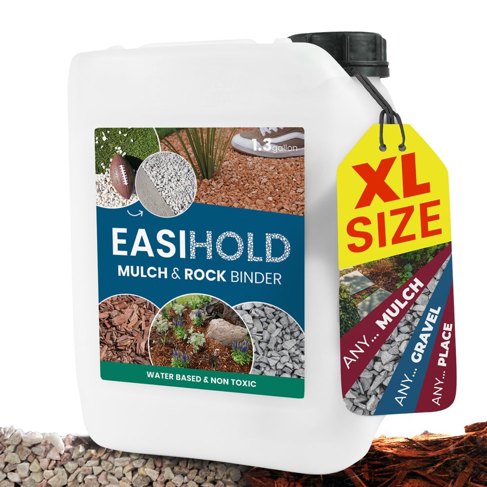 Easihold Mulch Glue - 1.3 Gallon/Xl Size - Mulch And Rock Glue For Landscaping And Stabilizing Mulch And Pea Gravel. Lasts Up To