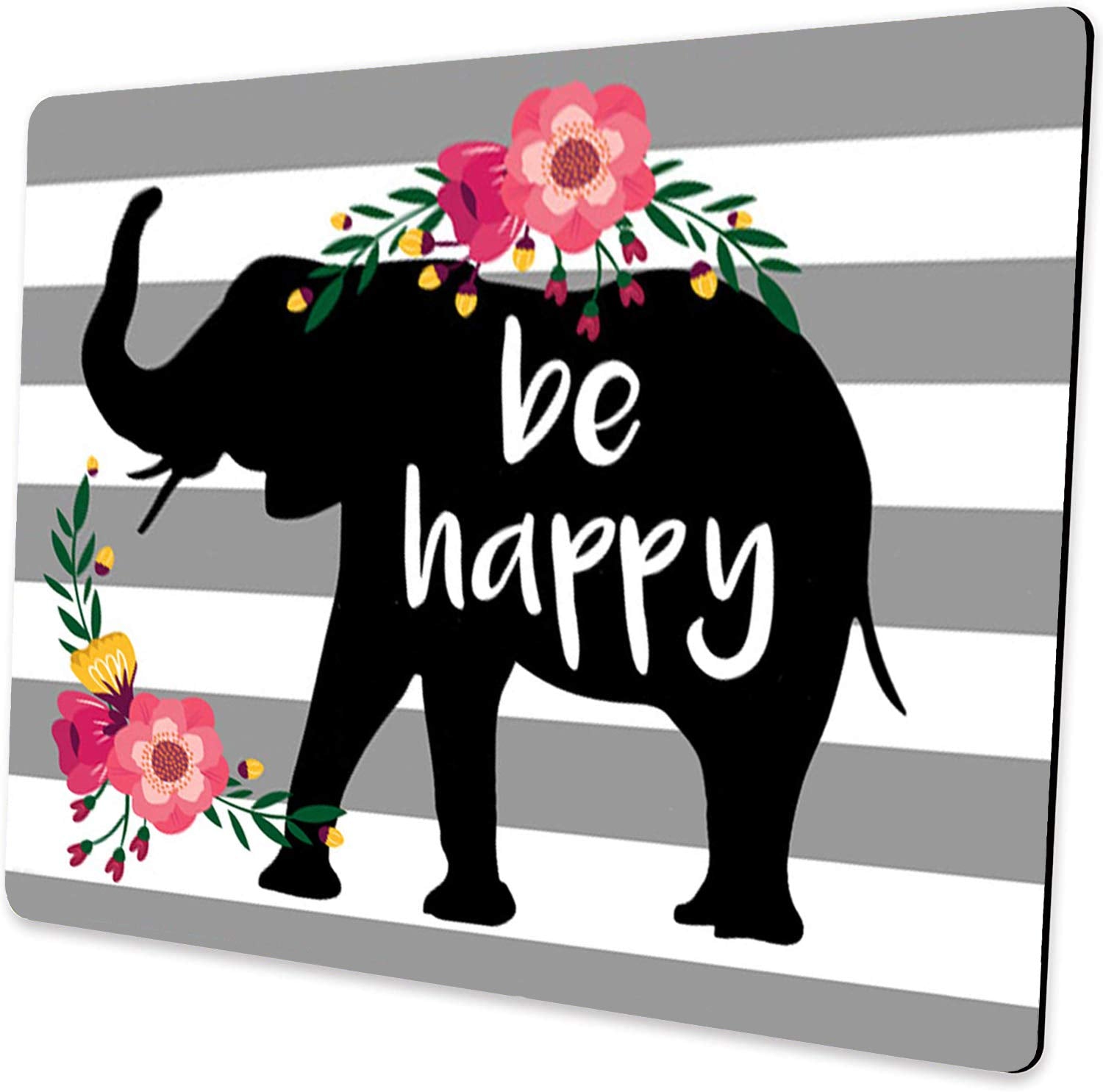 Be Happy Elephant Mouse Pad Inspirational Quote Striped Mousepad Cute Desk Accessories Office Gifts