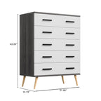 Woodpeckers Furniture And Mattress Eli Mid-Century Modern 5 Drawer Chest (Charcoal Oak & Silver Oak)