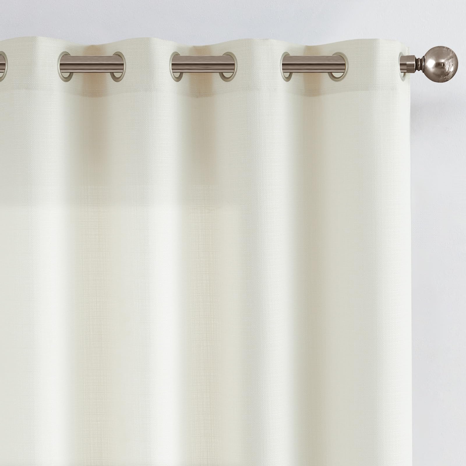Jinchan Linen Textured Curtains For Living Room Grommet Top Light Filtering Curtains For Bedroom Ivory 63 Inches Length 2 Panels
