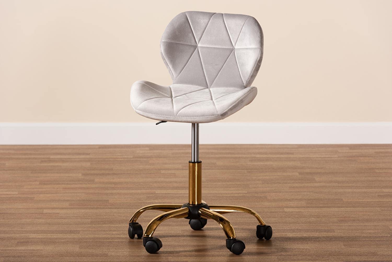 Baxton Studio Savara Grey Velvet Fabric And Gold Metal Swivel Office Chair