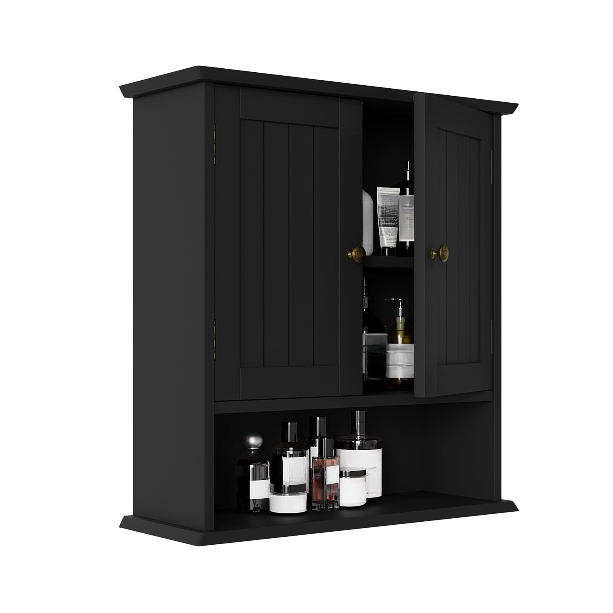 Smuxee Black Bathroom Cabinet Wall Mounted, Small Bathroom Medicine Cabinet with 2 Door Adjustable Shelves, Bathroom Wall Cabine