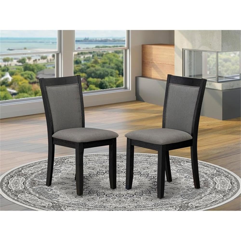 East West Furniture MZC6T50 Monza Parson Dining Room Chairs - Dark Gotham Grey Linen Fabric Padded Chairs, Set of 2, Wirebrushed Black
