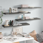 vidaXL Set of 4 Modern Floating Wall Shelves in High Gloss Gray - Versatile Honeycomb MDF Display Shelves for Home Decor