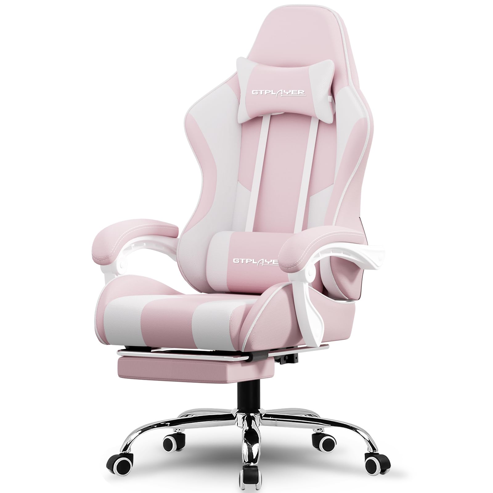 GTPLAYER Gaming Chair with Footrest, Computer Chair with and Lumbar Support, Height Adjustable Game Chair with 360-Swivel Seat a