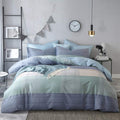 VM VOUGEMARKET Blue Patchwork Duvet Cover Set Queen Multi-Dimensional Design Modern Bedding Set Plaid Mint Green with Stripes So