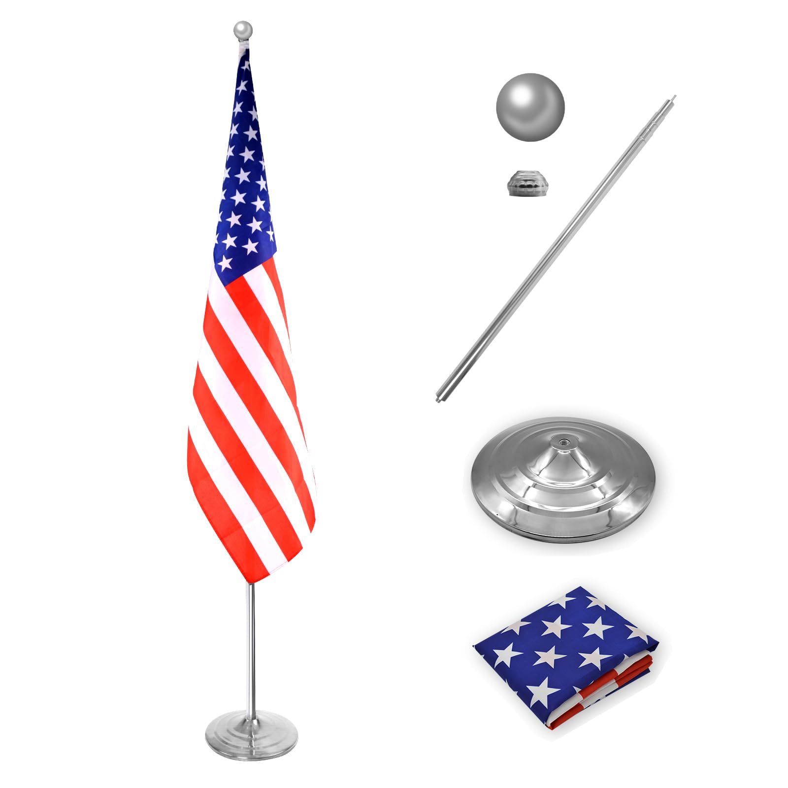 Indoor Flagpole Kit With Weighted & Thickened Base 6-8Ft Adjustable Height,Aluminum Commercial Indoor Flag Pole For Office Schoo
