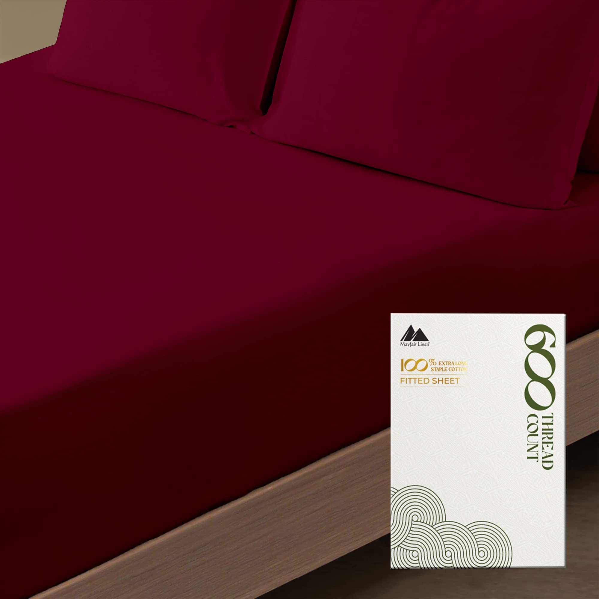 Premium Hotel Quality 1-Piece 100% Cotton Fitted Sheet, Luxury & Softest 600 Thread Count Egyptian Feel Sateen Weave Bottom Sheet, Deep Pocket Up To 18 Inch, Queen Size, Burgundy
